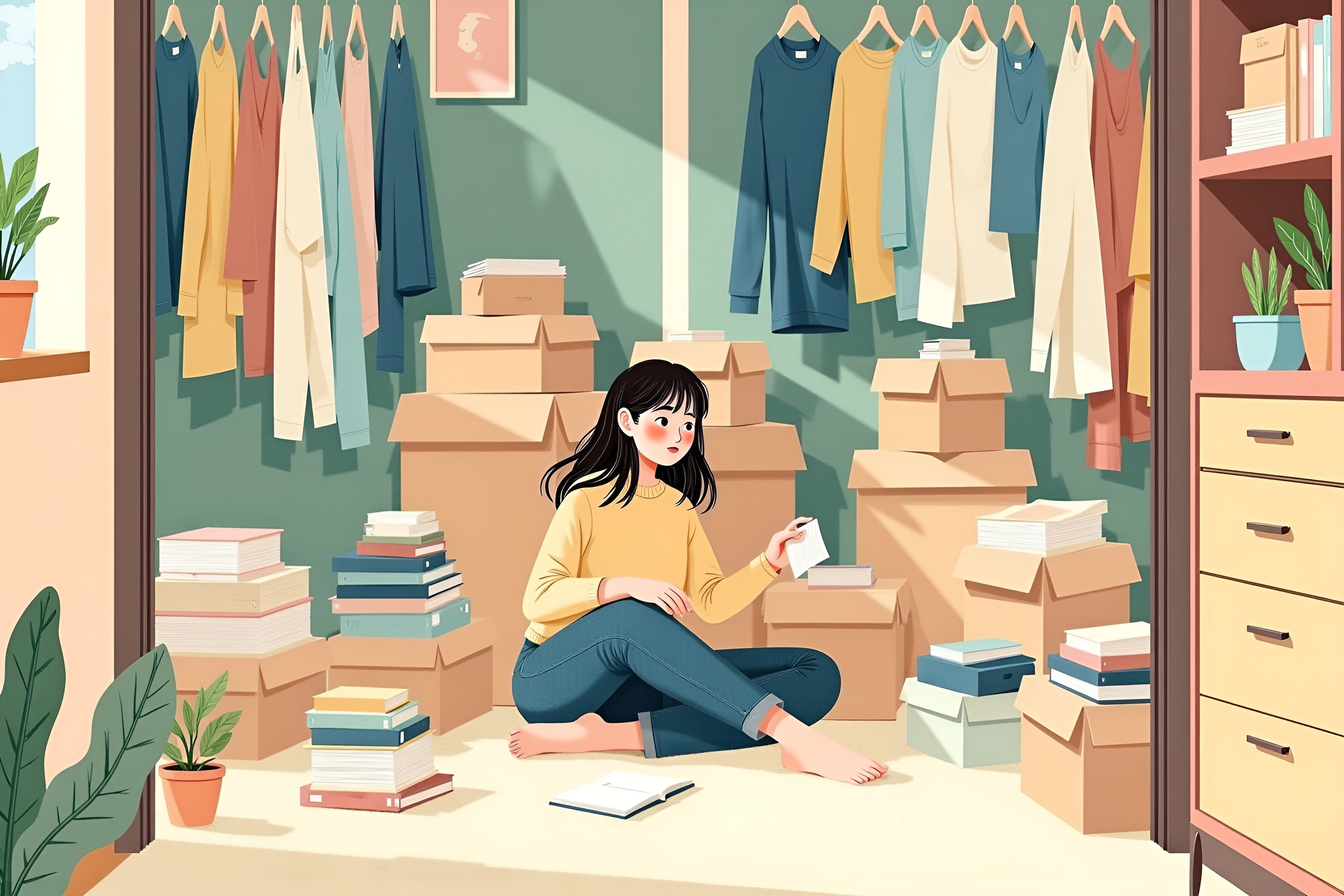 girl is sitting on the floor of here closet and decluttering the chaos of her life