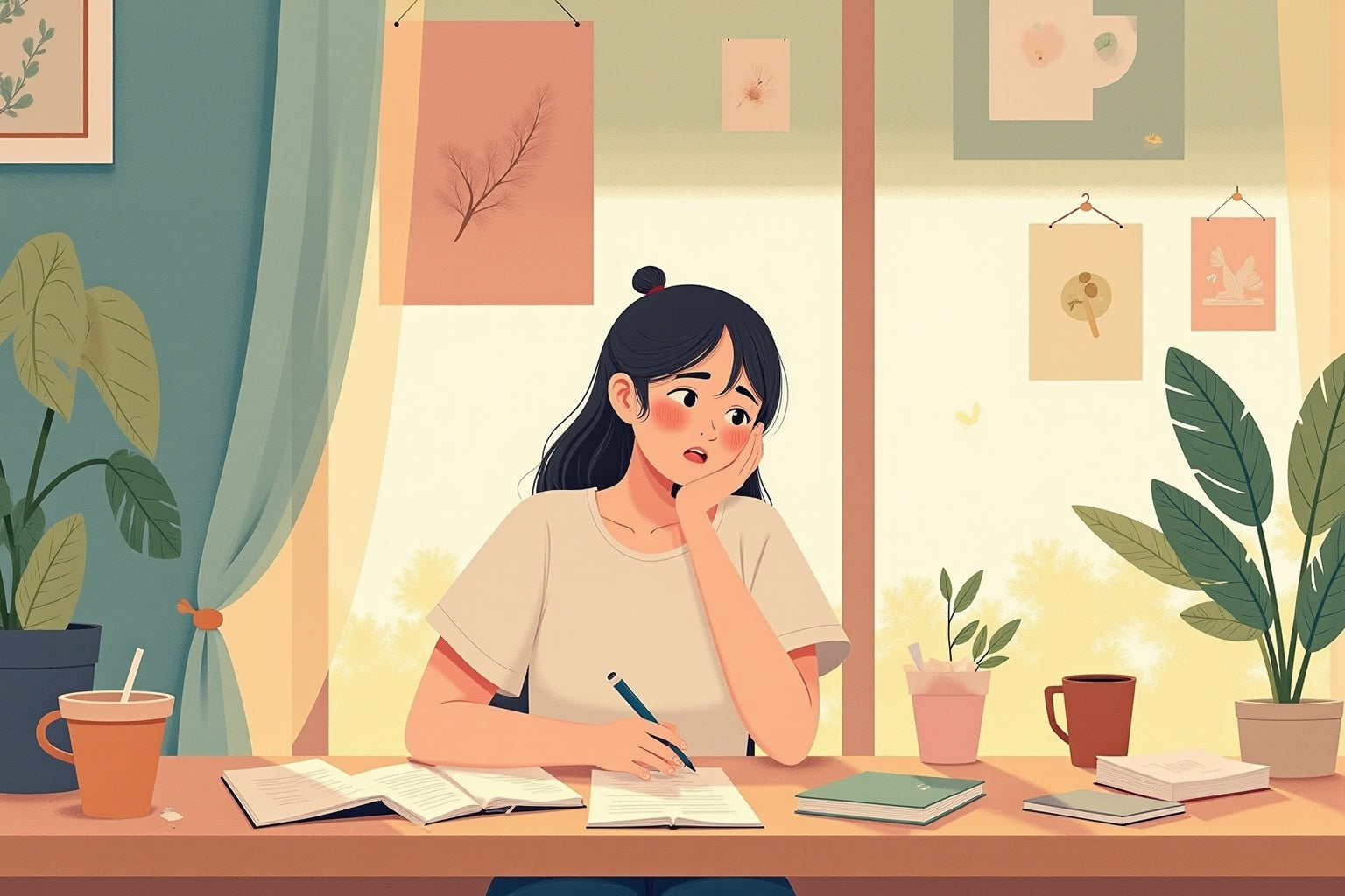 girl sitting at the desk feeling uninspired and stuck