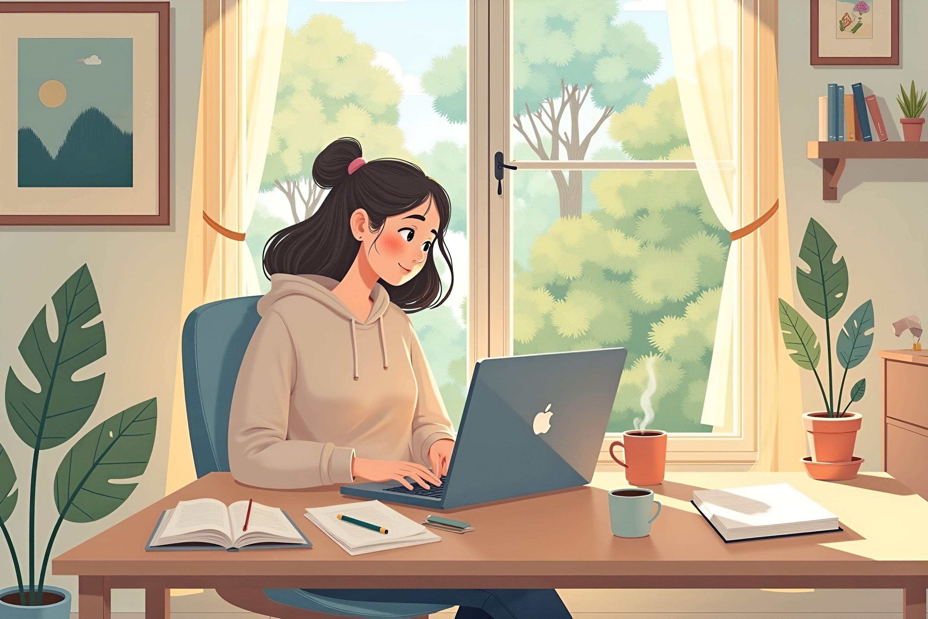 girl is working at computer, chasing her goals and dreams in her terms