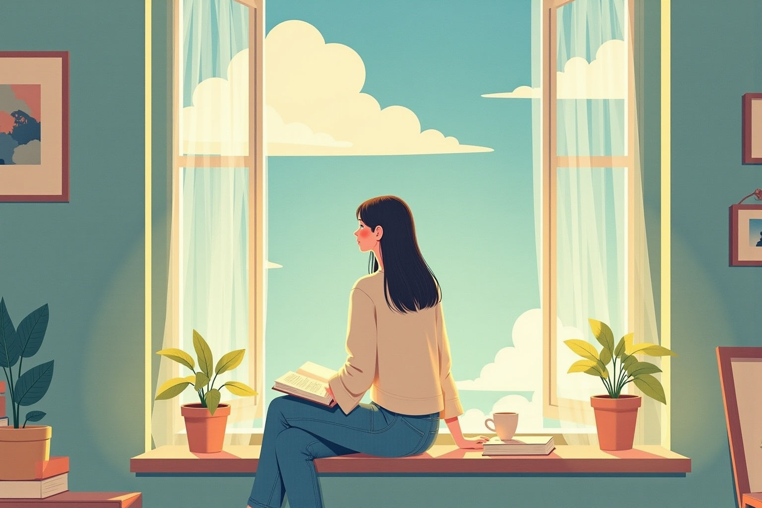 girl looking at the window contemplating about life